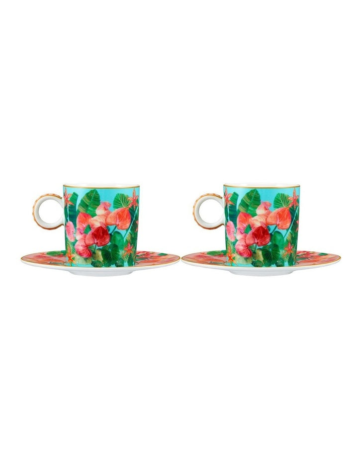 Teas & C's Tropicana Demi Cup & Saucer 100ml Set of 2 Gift Boxed in Blue
