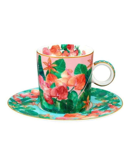Teas & C's Tropicana Demi Cup & Saucer 100ml Set of 2 Gift Boxed in Pink