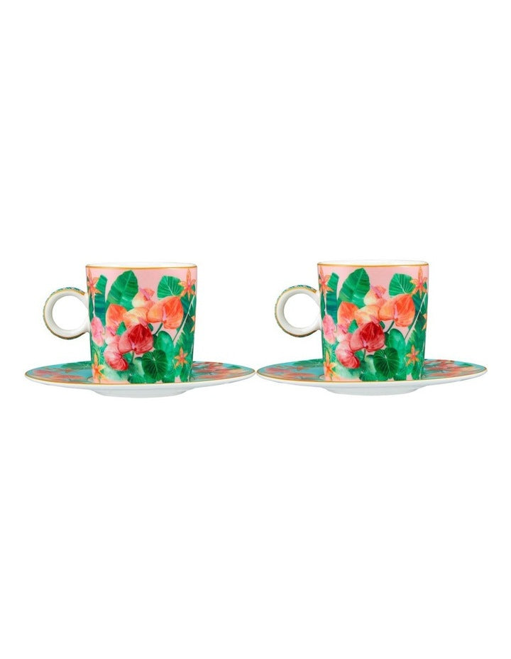 Teas & C's Tropicana Demi Cup & Saucer 100ml Set of 2 Gift Boxed in Pink