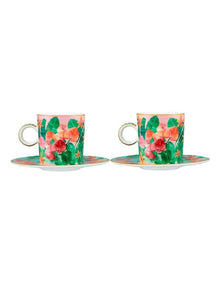 Teas & C's Tropicana Demi Cup & Saucer 100ml Set of 2 Gift Boxed in Pink