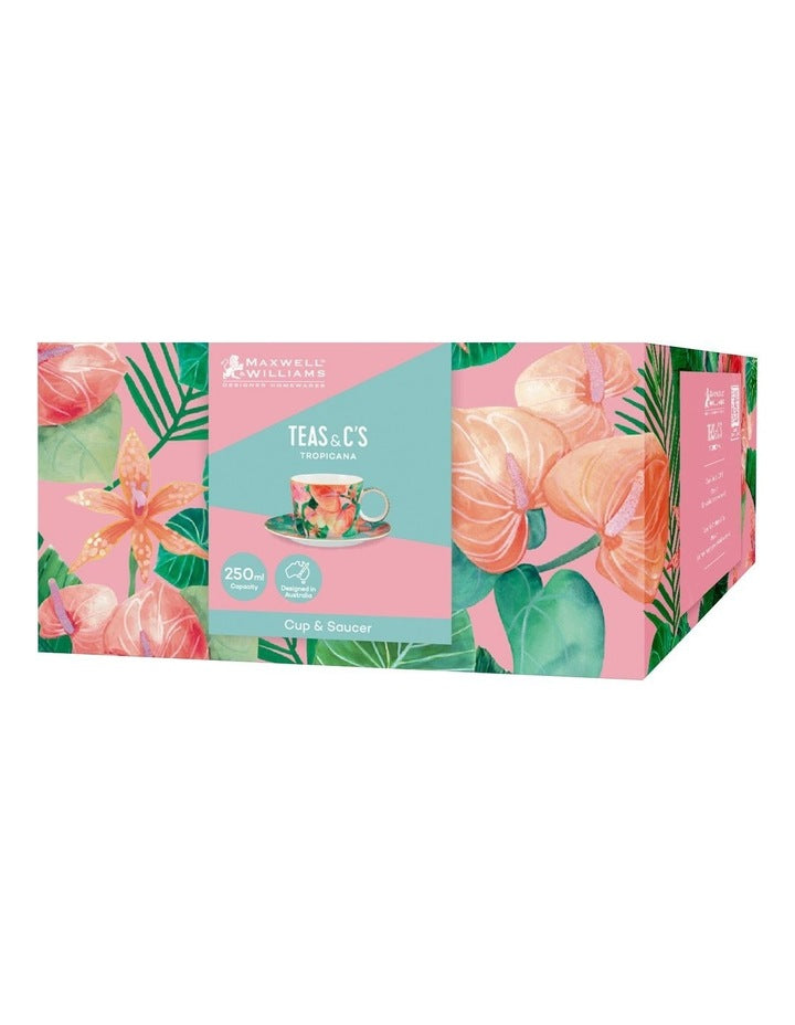 Teas & C's Tropicana Cup & Saucer 250ml Gift Boxed in Pink