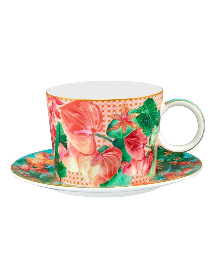 Teas & C's Tropicana Breakfast Cup & Saucer 400ml Gift Boxed in Pink