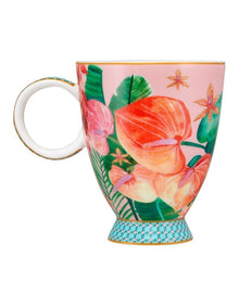Teas & C's Tropicana Footed Mug 300ml Gift Boxed in Pink