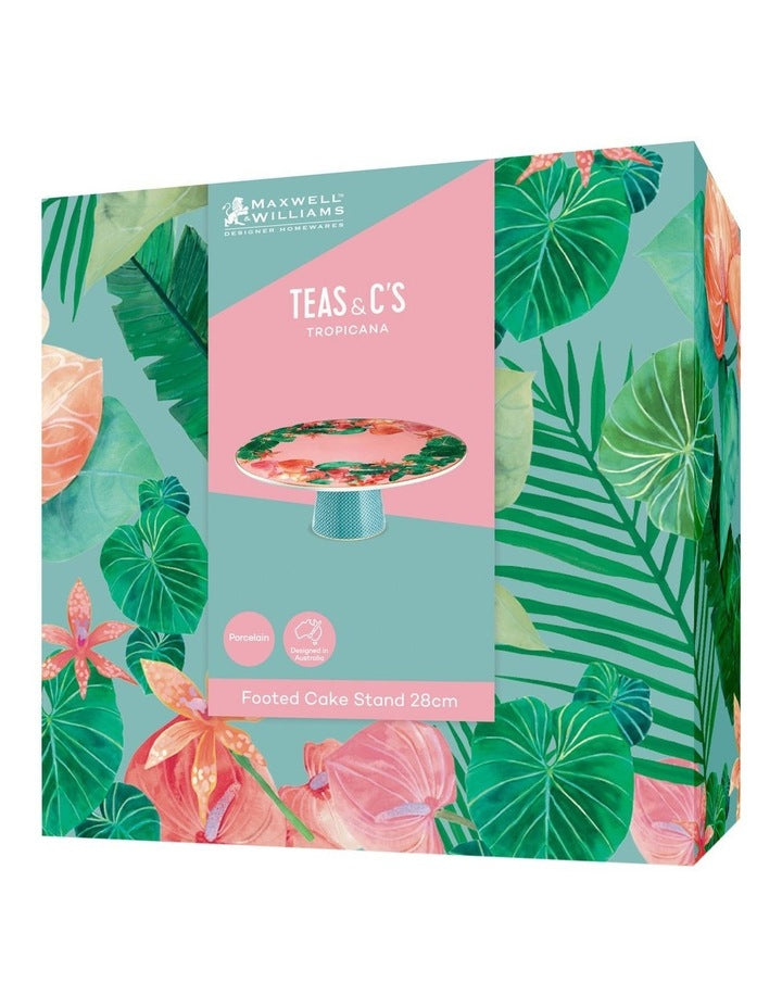 Teas & C's Tropicana Footed Cake Stand 28cm Gift Boxed in Pink
