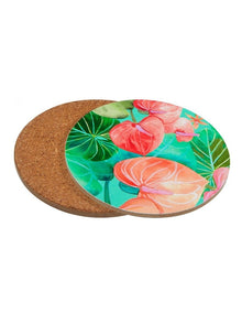 Teas & C's Tropicana Round Cork Back Coaster 10cm Set of 4 Gift Boxed