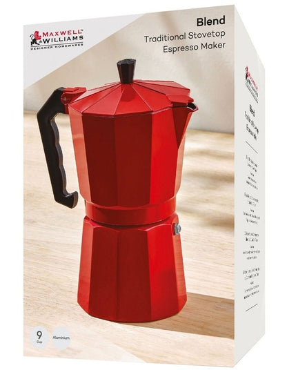 Blend Traditional Stovetop Espresso Maker 9cup Gift Boxed in Red