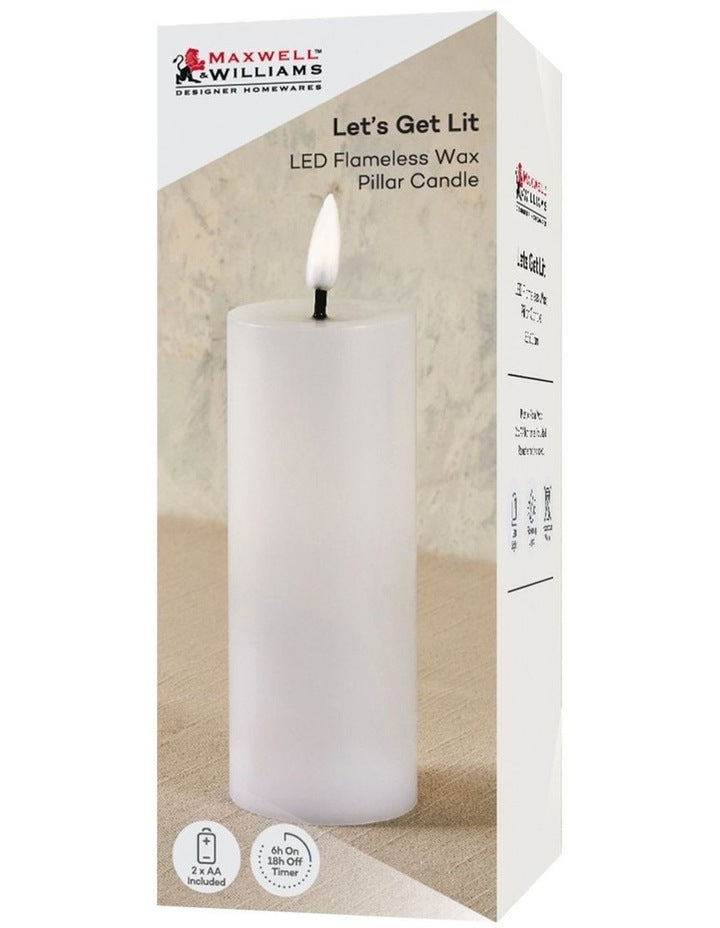 Let's Get Lit LED Flameless Wax Pillar Candle 5.5x12.5cm Gift Boxed in Natural