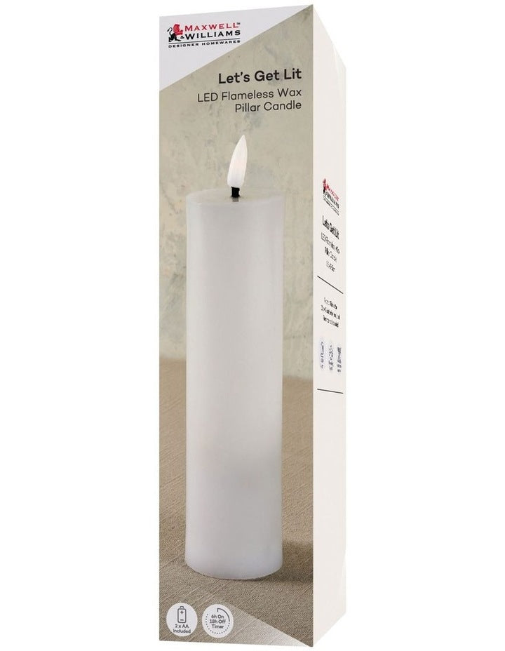 Let's Get Lit LED Flameless Wax Pillar Candle 5.5x17.5cm Gift Boxed in Natural