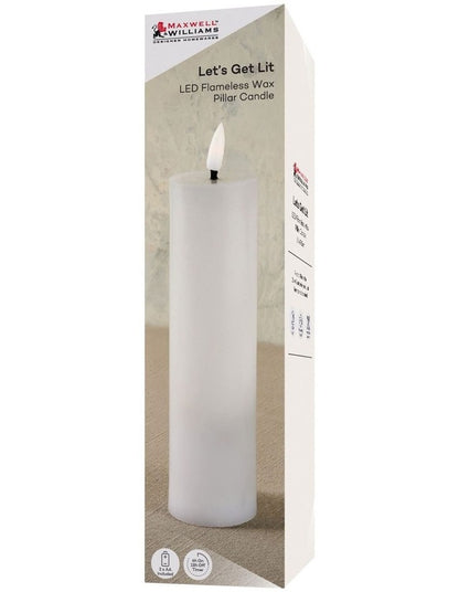 Let's Get Lit LED Flameless Wax Pillar Candle 5.5x17.5cm Gift Boxed in Natural