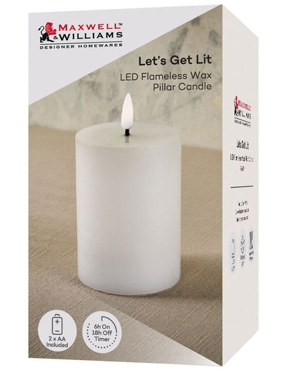 Let's Get Lit LED Flameless Wax Pillar Candle 7.5x10cm Gift Boxed in Natural