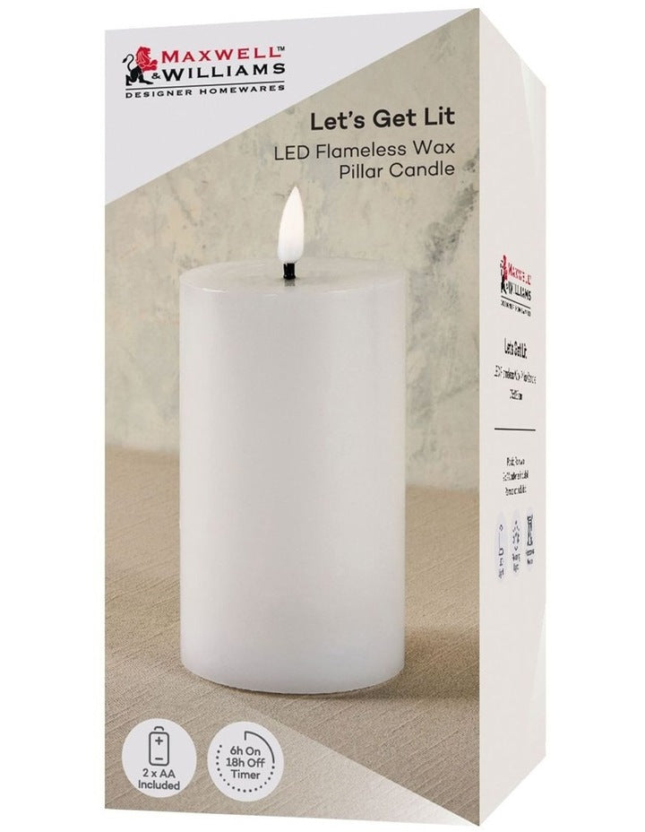Let's Get Lit LED Flameless Wax Pillar Candle 7.5x12.5cm Gift Boxed in Natural