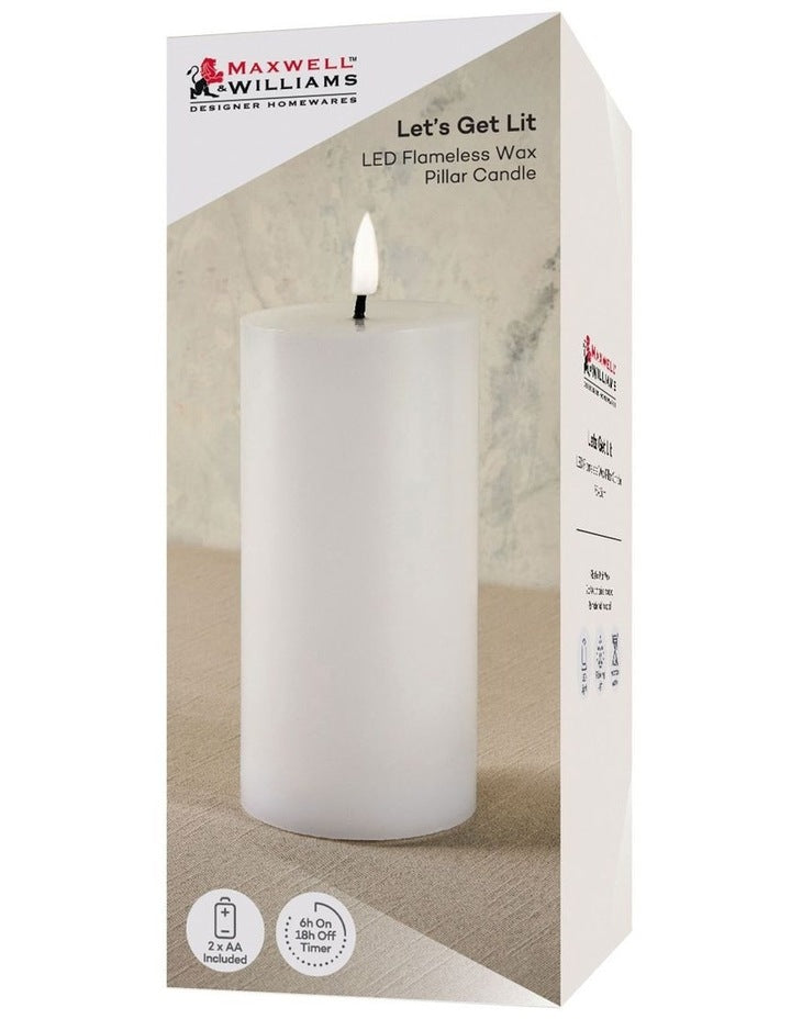 Let's Get Lit LED Flameless Wax Pillar Candle 7.5x15cm Gift Boxed in Natural
