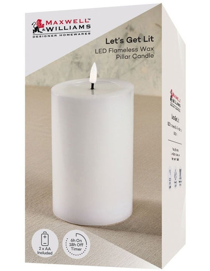 Let's Get Lit LED Flameless Wax Pillar Candle 10x15cm Natural Gift Boxed