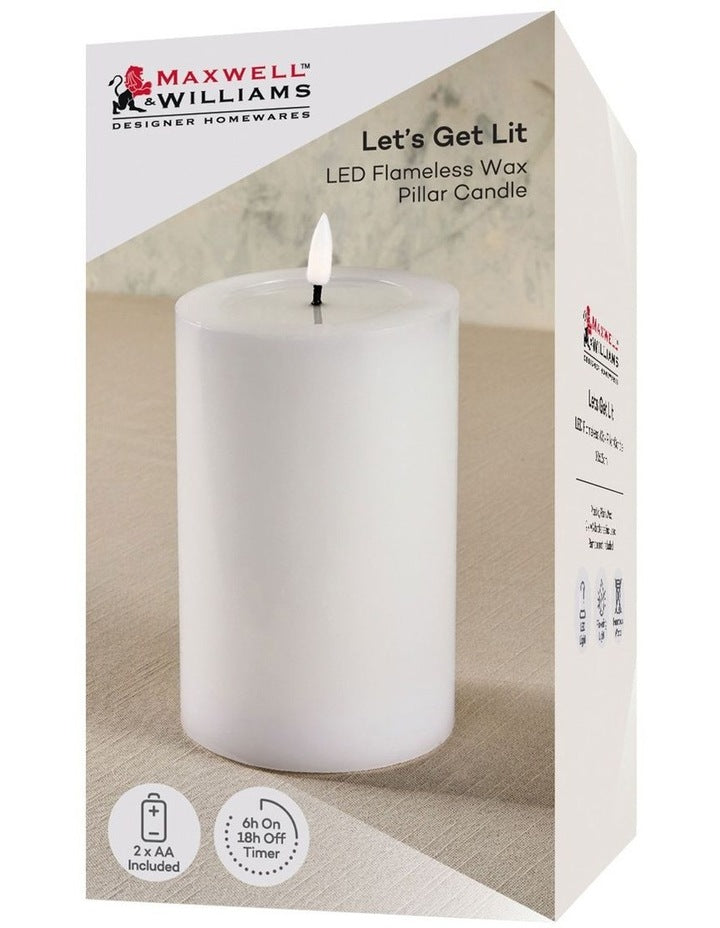 Let's Get Lit LED Flameless Wax Pillar Candle 10x15cm Gift Boxed in Natural