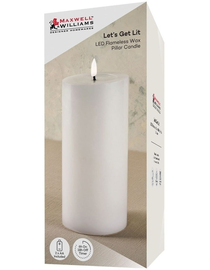 Let's Get Lit LED Flameless Wax Pillar Candle 10x20cm Gift Boxed in Natural