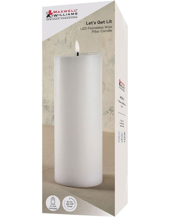 Let's Get Lit LED Flameless Wax Pillar Candle 10x25cm Natural Gift Boxed