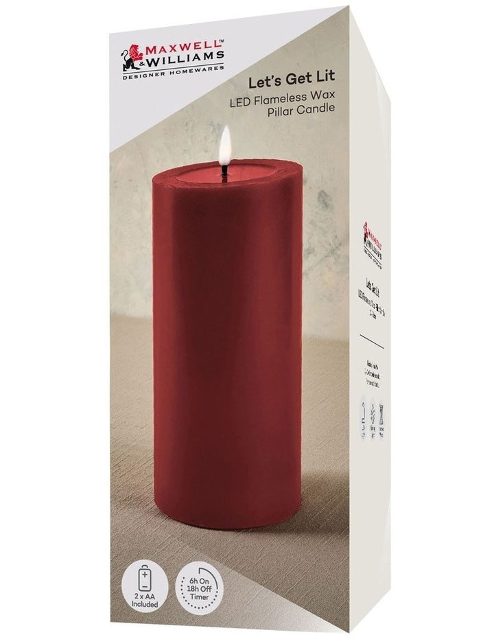 Let's Get Lit LED Flameless Wax Pillar Candle 10x20cm Cherry Gift Boxed