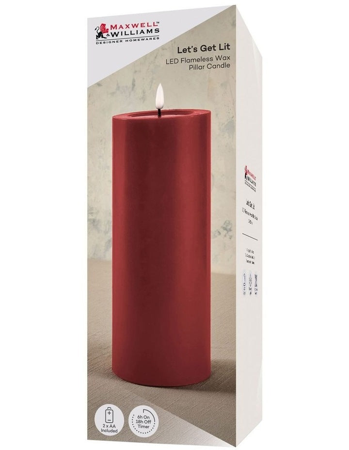 Let's Get Lit LED Flameless Wax Pillar Candle 10x25cm Cherry Gift Boxed
