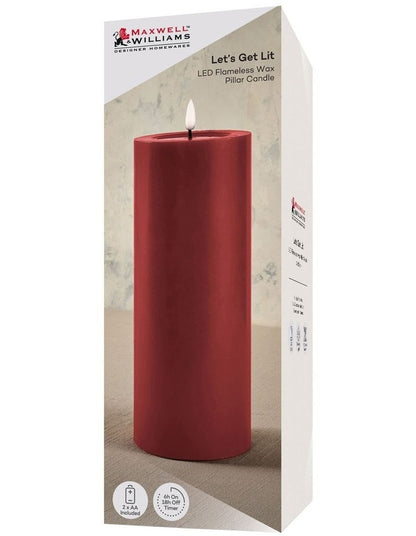 Let's Get Lit LED Flameless Wax Pillar Candle 10x25cm Cherry Gift Boxed