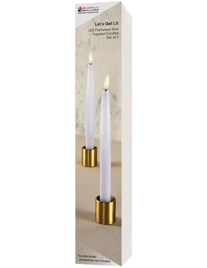 Let's Get Lit LED Flameless Wax Taper Candle 24cm 2pc Natural Gift Boxed