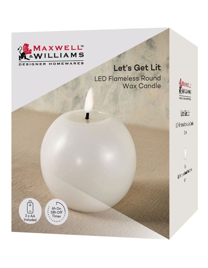 Let's Get Lit LED Flameless Round Wax Candle 10cm Natural Gift Boxed