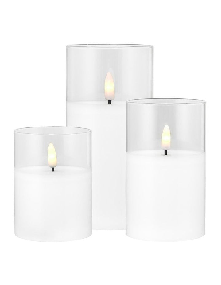 Let's Get Lit LED Flameless Wax Candle Glass Hurricane Set of 3 Gift Boxed in Clear