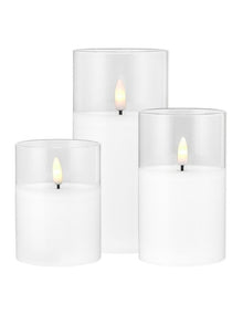 Let's Get Lit LED Flameless Wax Candle Glass Hurricane Set of 3 Gift Boxed in Clear