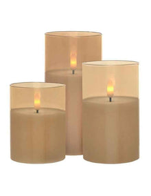 Let's Get Lit LED Flameless Wax Candle Glass Hurricane Set of 3 Gift Boxed in Gold