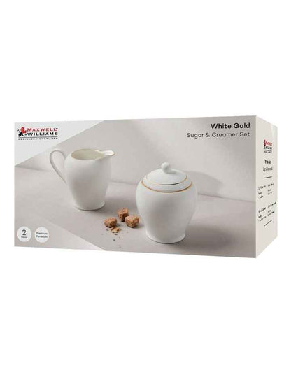 White Gold Sugar & Creamer Set Gift Boxed in Gold