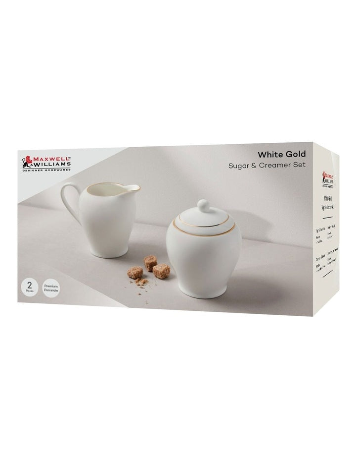 White Gold Sugar & Creamer Set Gift Boxed in Gold