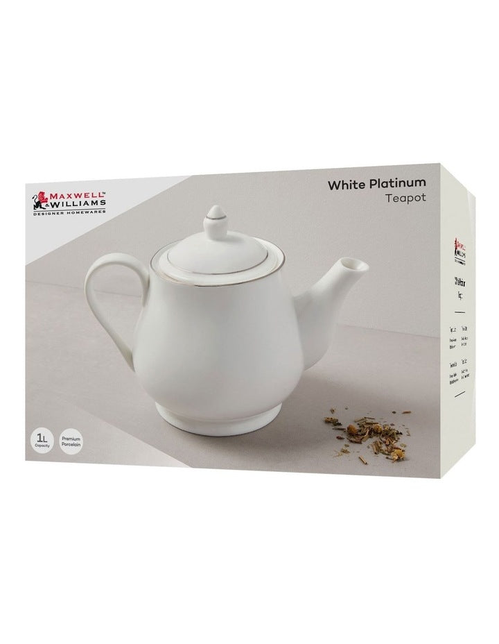 White Platinum Teapot 1L Gift Boxed in Platinum