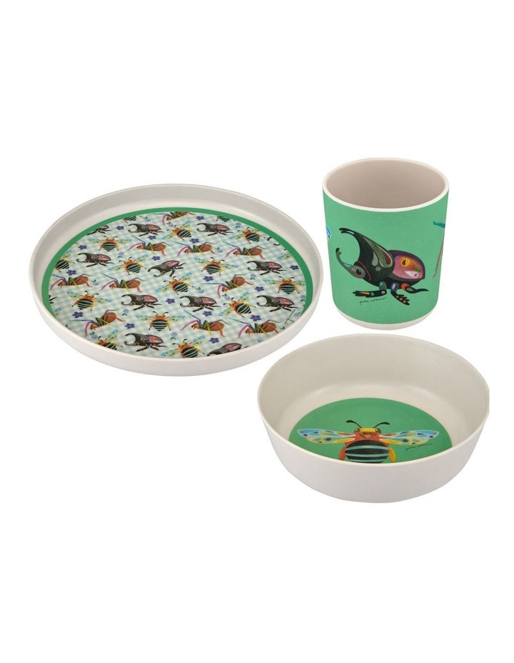 Pete Cromer Garden Party Kids Melamine 3 Piece Dinner Set Gift Boxed in Green