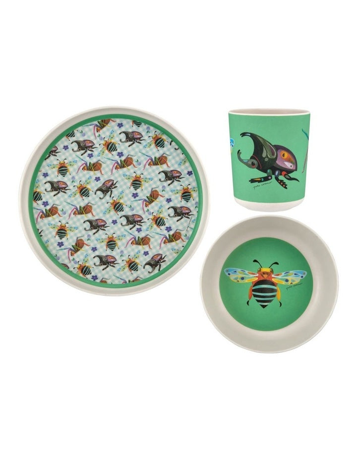 Pete Cromer Garden Party Kids Melamine 3 Piece Dinner Set Gift Boxed in Green
