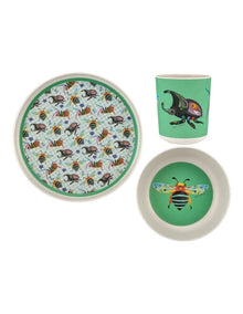 Pete Cromer Garden Party Kids Melamine 3 Piece Dinner Set Gift Boxed in Green