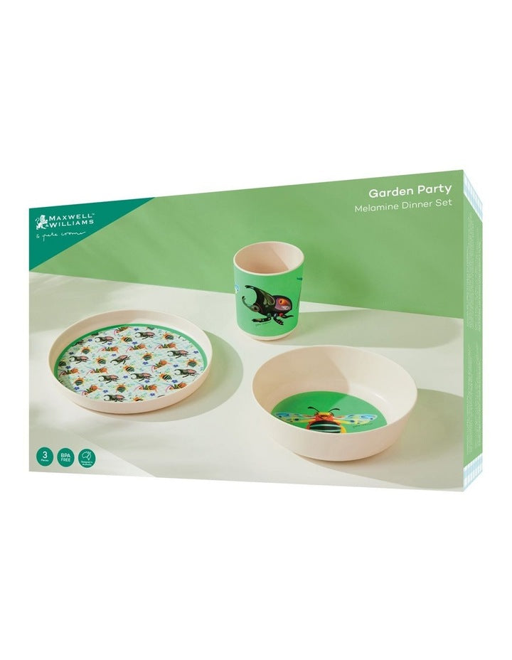 Pete Cromer Garden Party Kids Melamine 3 Piece Dinner Set Gift Boxed in Green