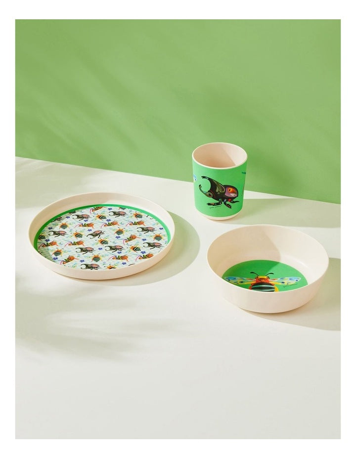 Pete Cromer Garden Party Kids Melamine 3 Piece Dinner Set Gift Boxed in Green