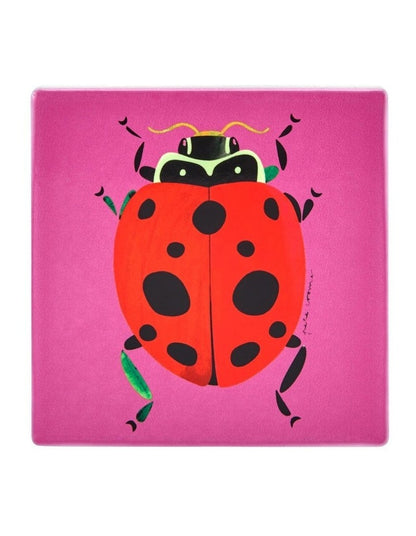 Pete Cromer Garden Party Ceramic Square Coaster 9.5cm Ladybird in Pink