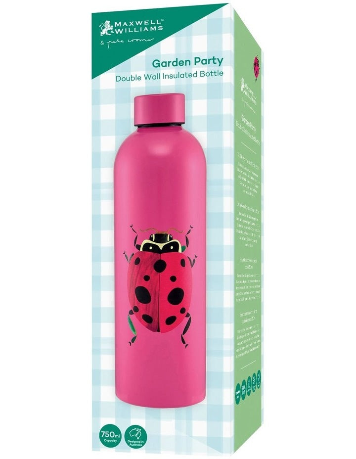 Pete Cromer Garden Party Double Wall Insulated Bottle 750ml Ladybird Gift Boxed in Pink