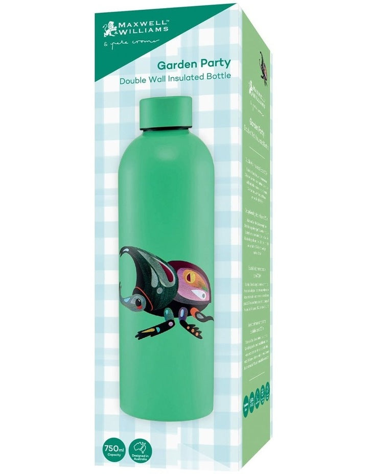Pete Cromer Garden Party Double Wall Insulated Bottle 750ml Rhino Beetle Gift Boxed in Green