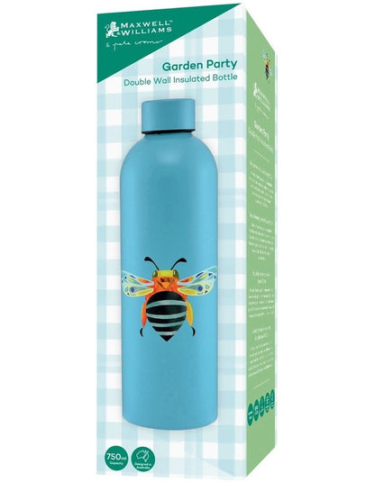 Pete Cromer Garden Party Double Wall Insulated Bottle 750ml Blue Banded Bee Gift Boxed in Blue