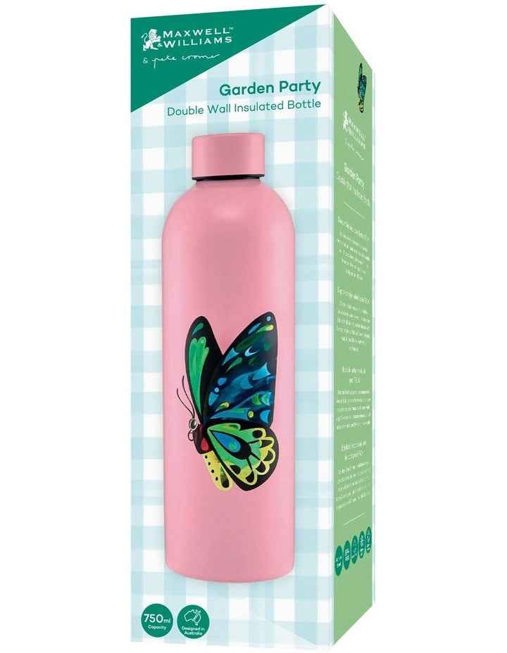 Pete Cromer Garden Party Double Wall Insulated Bottle 750ml Butterfly Gift Boxed in Light Pink