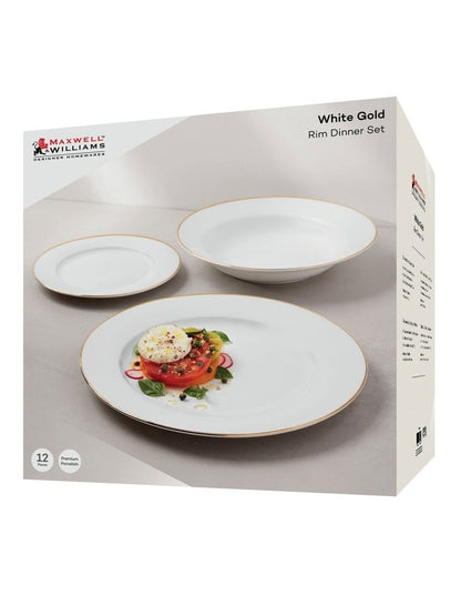 White Gold Rim Dinner Set 12 Piece Gift Boxed in Gold