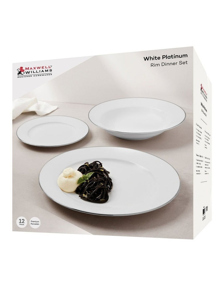 White Platinum Rim Dinner Set 12 Piece Gift Boxed in Platinum