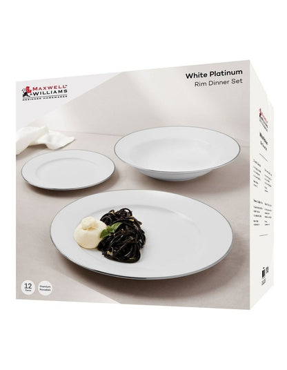 White Platinum Rim Dinner Set 12 Piece Gift Boxed in Platinum