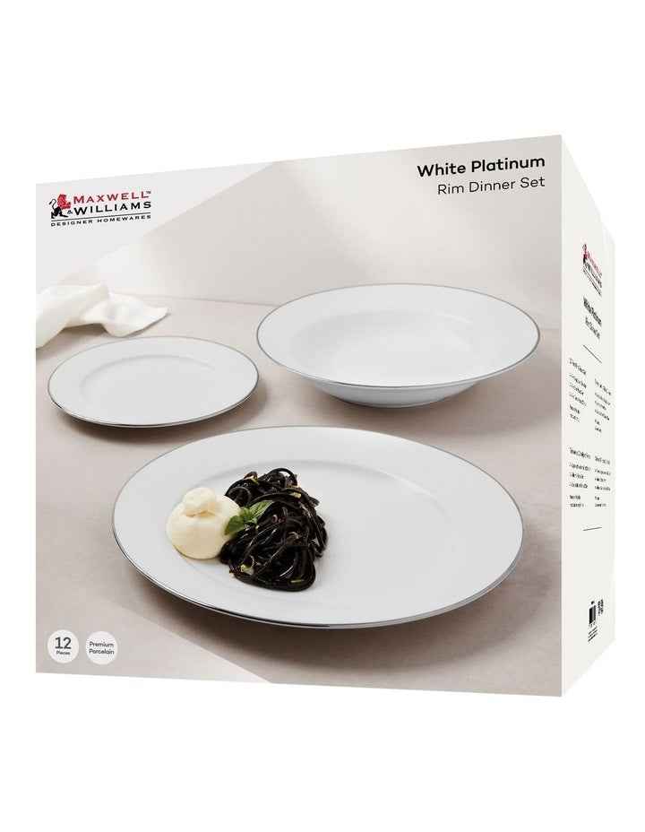 White Platinum Rim Dinner Set 12 Piece Gift Boxed in Platinum