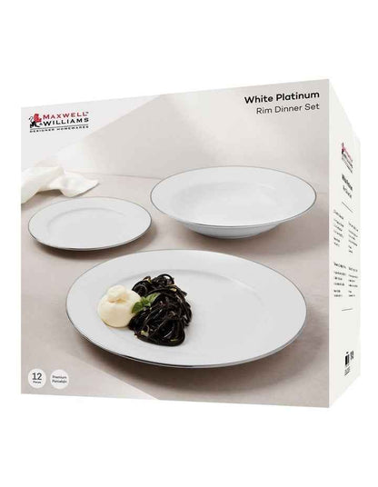 White Platinum Rim Dinner Set 12 Piece Gift Boxed in Platinum