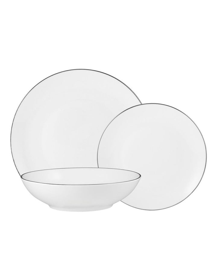 White Platinum Coupe Dinner Set 12 Piece Gift Boxed in Platinum