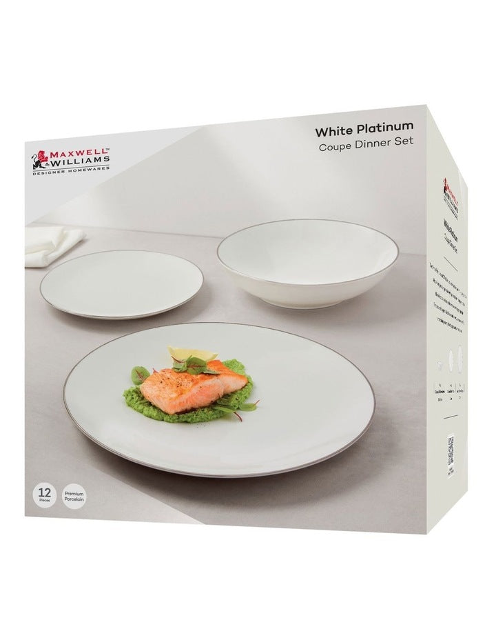 White Platinum Coupe Dinner Set 12 Piece Gift Boxed in Platinum
