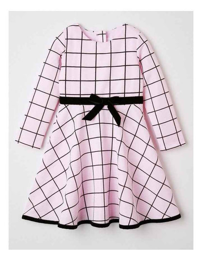 Madeline Windowpane Skater Dress in Pink