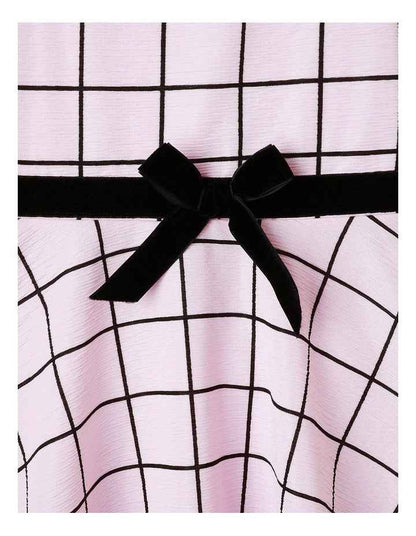 Madeline Windowpane Skater Dress in Pink